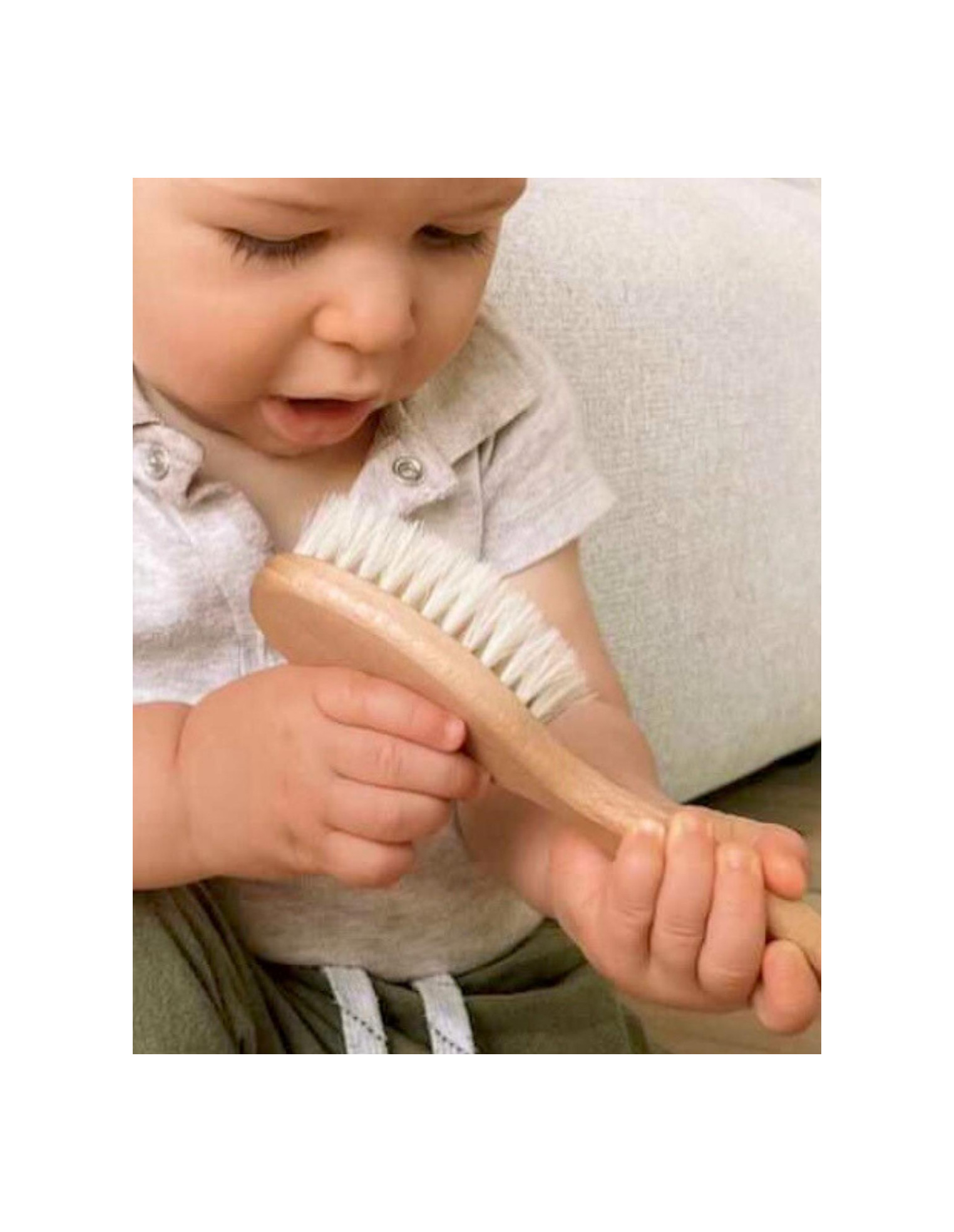 Brosse à cheveux pour bébé en bois de Hêtre français avec poils en